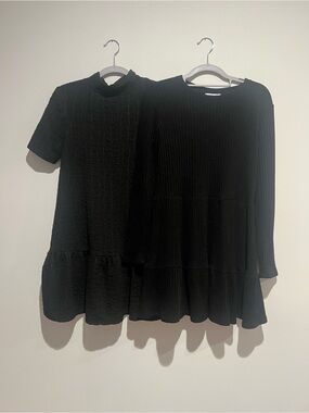 Two Zara Black Tiered Knit Dresses / Tunics